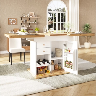 OKWISH Esstisch Multifunktionaler Küchentisch Teleskoptisch (mit Snack- und Weinregalen – Ausziehbarer, platzsparender Esstisch für 4-6 Personen mit intelligentem Aufbewahrungssystem)