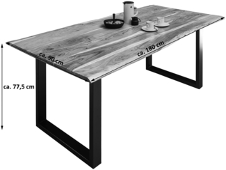 Esstisch Tisch Waldkante Akazie Massivholz (35mm) nussbaum 180x90 schwarz MILO 523750