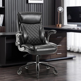 Ergonomischer Chefsessel, Bürostuhl höhenverstellbar, Lendenstütze, Wippfunktion, Drehstuhl für Büro & Homeoffice