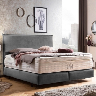 BettCo Boxspringbett London (180 x 200 cm, in Dunkelgrau Samt), Kopfteil mit Biese, Topper optional, Schwebeoptik