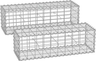 Gabionenkorb,100 x 30 x 30 cm,2er Set, Metall-Steinkorb mit 5 x 10 cm Maschenweite für Mauersteine, verzinkt, Steingabione Mauer, silber GGB233