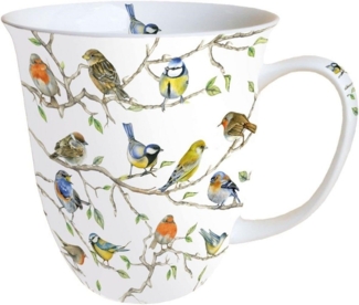 Ambiente Luxury Paper Products Becher Porzellan Tasse, Tiere-Pflanzen, Herbst-Winter- Frühling -Sommer Mug, 1-tlg, Porzellan Kollektion Vogel / Vögel / Vogeltreffen, Tee/Kaffee - ideal als Geschenk geeignet