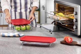 Pasabahce Auflaufform rechteckig 1950cc mit Deckel, Backform, Servierform eckig aus Glas