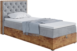 MEBLINI Boxspringbett LOFTY 3 90x200 cm mit Bettkasten – H3/Grau Samt Gepolstert Einzelbett mit Topper & Bonellfederkern-Matratze