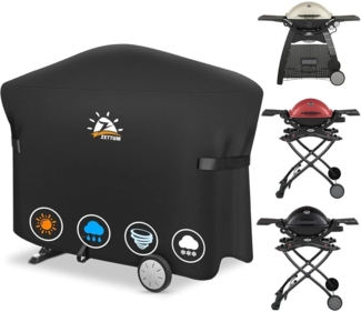 Zettum Grillabdeckung für Weber Q2000/3000 , wasserdicht, 600D Oxford-Gewebe schwarz, 144 x 57 x 99 cm