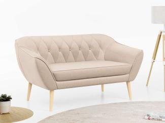 Sofa, Skandinavischer Stil, Holzbeine - PIRS - 2 Sitzer - Beige - Velours