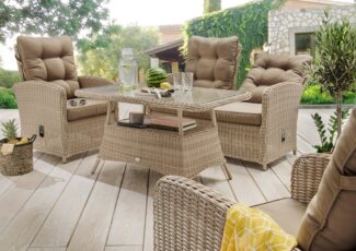 Destiny Gartenlounge-Set MERANO, (11-tlg, 1x2er Sofa, 2x Sessel, 1x Tisch, inkl. Auflagen), Aluminium, Polyrattan