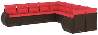 vidaXL 10-teiliges Gartensofa-Set mit Kissen, braun, Polyrattan 3221913