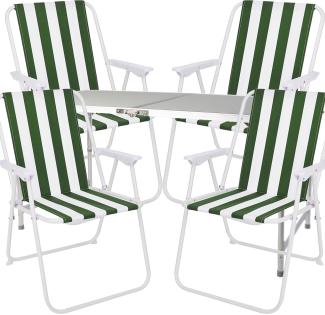 5-teiliges Campingmöbel Set Alu 120x60x58/70cm grün-weiß