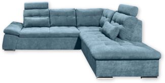 Stella Trading NALO Ecksofa mit Schlaffunktion, Stoffbezug Denim - Ausziehbare Eckcouch mit verstellbarer Armlehne - 260 x 103 x 219 cm (B/H/T)