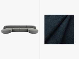 Micadoni Panorama-Sofa Miley 5-Sitzer Boucle Baloo Dunkelblau