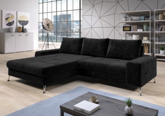 AX LIVING Eckschlafcouch mit Bettkasten Artemia 275 cm Schwarz Samt L