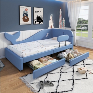 Merax Polsterbett 90x200cm in Walform (1-tlg), Kinderbett mit 2 Schubladen, Schlafsofa Tagesbett Daybett, Kunstleder