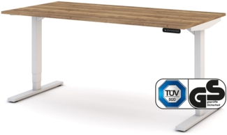 ASSMANN Elektrisch höhenverstellbarer Schreibtisch Y-Line 160x80cm Eiche Tabak Signalweiß Metall Holz Melaminoberfläche