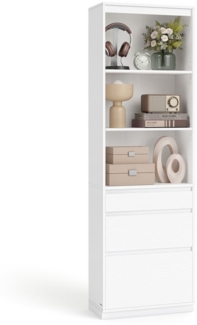 VASAGLE Bücherregal, Hochschrank, 3 unterschiedlich große Schubladen, verstellbare Ablagen, 180 cm hoch