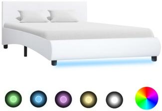 vidaXL Bettgestell mit LED Weiß Kunstleder 140x200 cm 285489