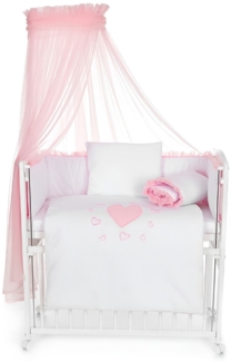 Mobiles Beistellbett 90x40 mit Rollen Komplett Herzen rosa