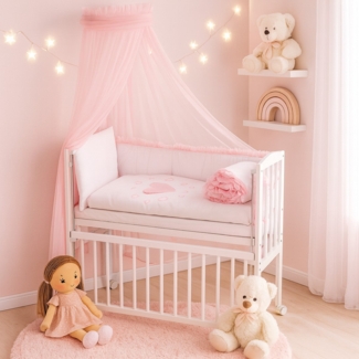 Mobiles Beistellbett 90x40 mit Rollen Komplett Herzen rosa