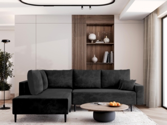 AX LIVING Kalkan Ecksofa mit Schlaffunktion Couch L Form Schwarz 257 L