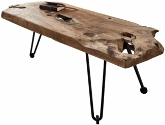 Teakholz Couchtisch »Isana« 100x40 cm massiv Wurzelholz schwarz