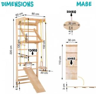 Physionics® Indoor Sprossenwand Set - Für Kinder/Erwachsene, aus Holz, bis 100kg