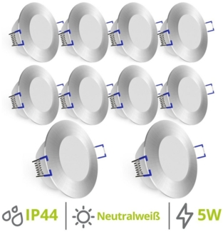 linovum LED Einbaustrahler WEEVO 10er Set Einbaustrahler LED Bad extra flach 5W neutralweiss, Neutralweiß
