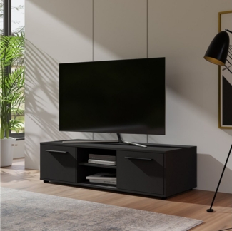 Lomadox Lowboard MOLLERUSA-132, 150 cm breit, schwarz matt mit schwarzen Griffen, 2 Fächer, 2 Klappen