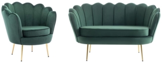 Vente-unique - Couchgarnitur Muschel 2+1 - Samt - Tannengrün - DANDELION