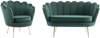 Vente-unique - Couchgarnitur Muschel 2+1 - Samt - Tannengrün - DANDELION