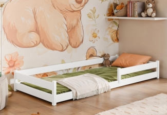 Kids Collective Kinderbett Bodenbett Bett mit Rausfallschutz & Lattenrost Montessori Bett Kinder (weitere Größen, 90x190 I 90x200 I 120x200, 140x200 cm), Jugendbett Einzelbett optional mit Matratze, weiß Kiefer 80x160 cm