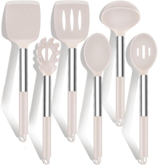 HaWare Küchenhelfer Set 6tlg. Silikon Kochutensilien Antihaft Edelstahlgriff