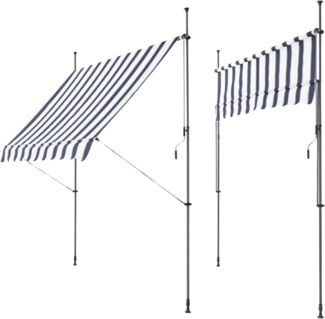 DELUKE® Klemmmarkise 200cm breit - mit Handkurbel Balkonmarkise ohne Bohren Sonnenschutz UV-beständig Sonnenmarkise höhenverstellbar Markise mit Gestell 200 x 120 x 200-300cm Blau-Weiß