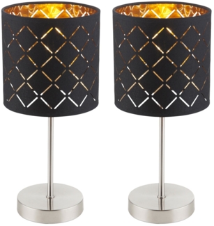 2er Set LED Textil Tischlampen in schwarz und gold CLARKE