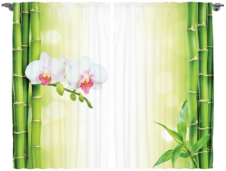 Abakuhaus Gardine Schlafzimmer Kräuselband Vorhang mit Schlaufen und Haken, Spa Orchideen Bambuszweige