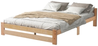 SOFTWEARY Massivholzbett (Doppelbett mit Kopfteil und Lattenrost, 140x200 cm), Holzbett aus massiver Kiefer