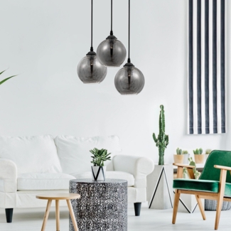 Nova Luce 8436402 ADELINA Pendelleuchte 3-flammig Schwarz Rauchgrau E27