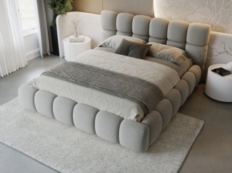 GrainGold Polsterbett mit Bettkästen MODO, Modern Bett mit Kopfteil - 200x200 cm, Grau (1x Bett)