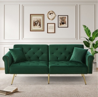 Merax Schlafsofa mit Bettfunktion, 1 Teile, 2-Sitzer-Sofa mit verstellbarer Rückenlehne & goldenen Metallfüßen