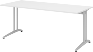 bümö Schreibtisch groß, Serie 180x80 cm, Tischplatte aus Holz in weiß, Gestell aus Metall in Silber - PC Tisch, großer Computertisch für's Büro, Office Bürotisch, BS-19-W