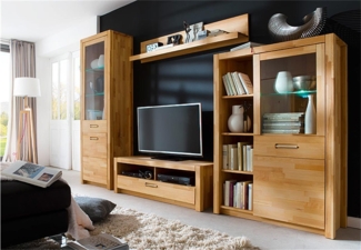 Wohnwand FENJA Kernbuche Keilverzinkt massiv geölt LED