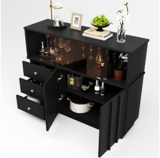 HAUSS SPLOE Sideboard Küchenschrank mit Glastüren für Küche, Esszimmer, Wohnzimmer, Schwarz