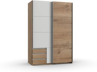 Kleiderschrank Emden in Plankeneiche Weiß - Schwebetürenschrank in verschiedenen Varianten wählbar - Kleiderschrank Breite 135 cm ohne Spiegel