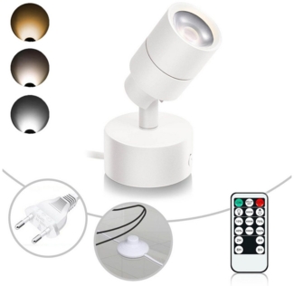 Jibenhome LED Deckenstrahler LED Wandstrahler Wandleuchte mit Fernbedienung 5W, 3 Lichtfarben, Timer, mit 160cm Kabel Fußschalter, LED fest integriert, für Pflanzen, Kunst & Wohnen