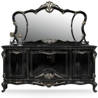 Casa Padrino Luxus Barock Sideboard mit Spiegel Schwarz / Silber - Luxus Möbel Möbel im Barockstil - Barock Möbel - Barock Einrichtung - Edel & Prunkvoll