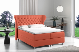 99rooms Turin Boxspringbett Velours 120x200 cm Korallenrot
