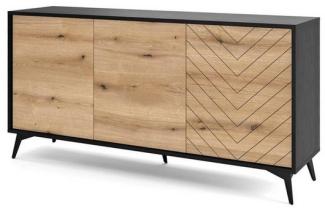 Beautysofa Kommode K154 (mit schwarzes Metallbeine), im modernes Stil, 154 cm Highboard mit 3x Scharniertüren