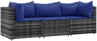 vidaXL 3-tlg. Garten-Lounge-Set mit Kissen Grau Poly Rattan 319846