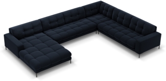 Micadoni Wohnlandschaft Mamaia 7-Sitzer Samtstoff Dunkelblau Metall schwarz Rechts