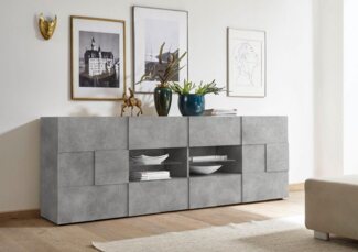 INOSIGN Sideboard Dama Breite 241, Kommode 2 Türen u. 4 Schubkästen, Anrichte, Front in 3D-Optik, viel Stauraum, verschiedene Farben