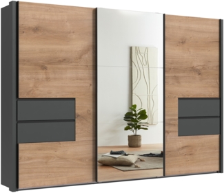 Schwebetürenschrank Kleiderschrank Passepartout 312cm Schubl. Grau Eichef. Spiegel
